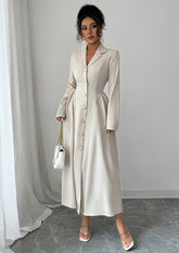Button Up Pleated OL Style Maxi Dress